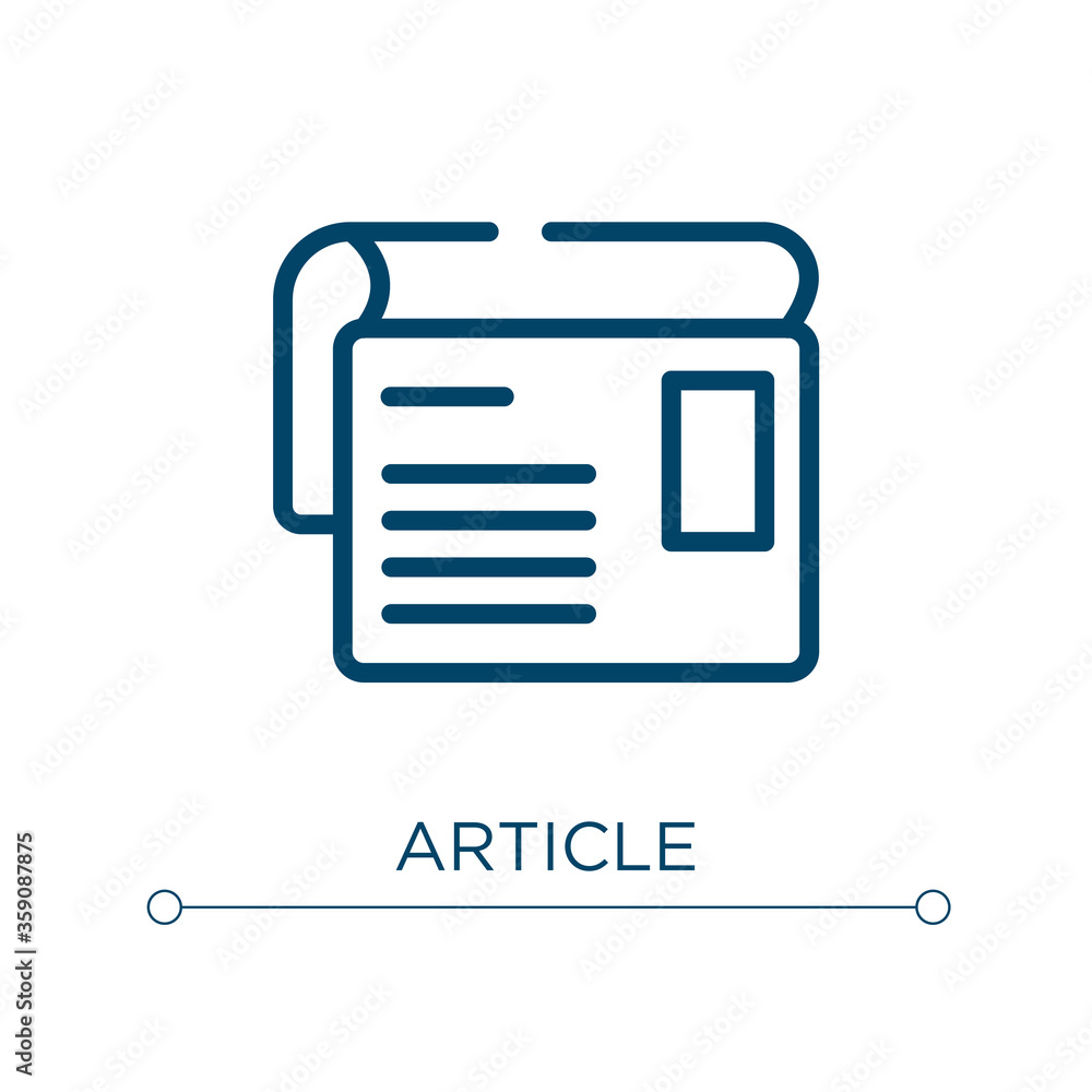 Poster article icon. linear vector illustration. outline article icon vector. thin line symbol for use on w