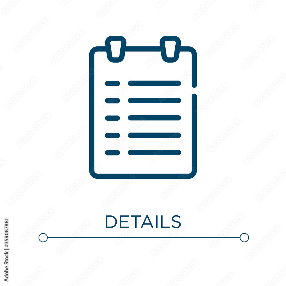 Poster details icon. linear vector illustration. outline details icon vector. thin line symbol for use on w