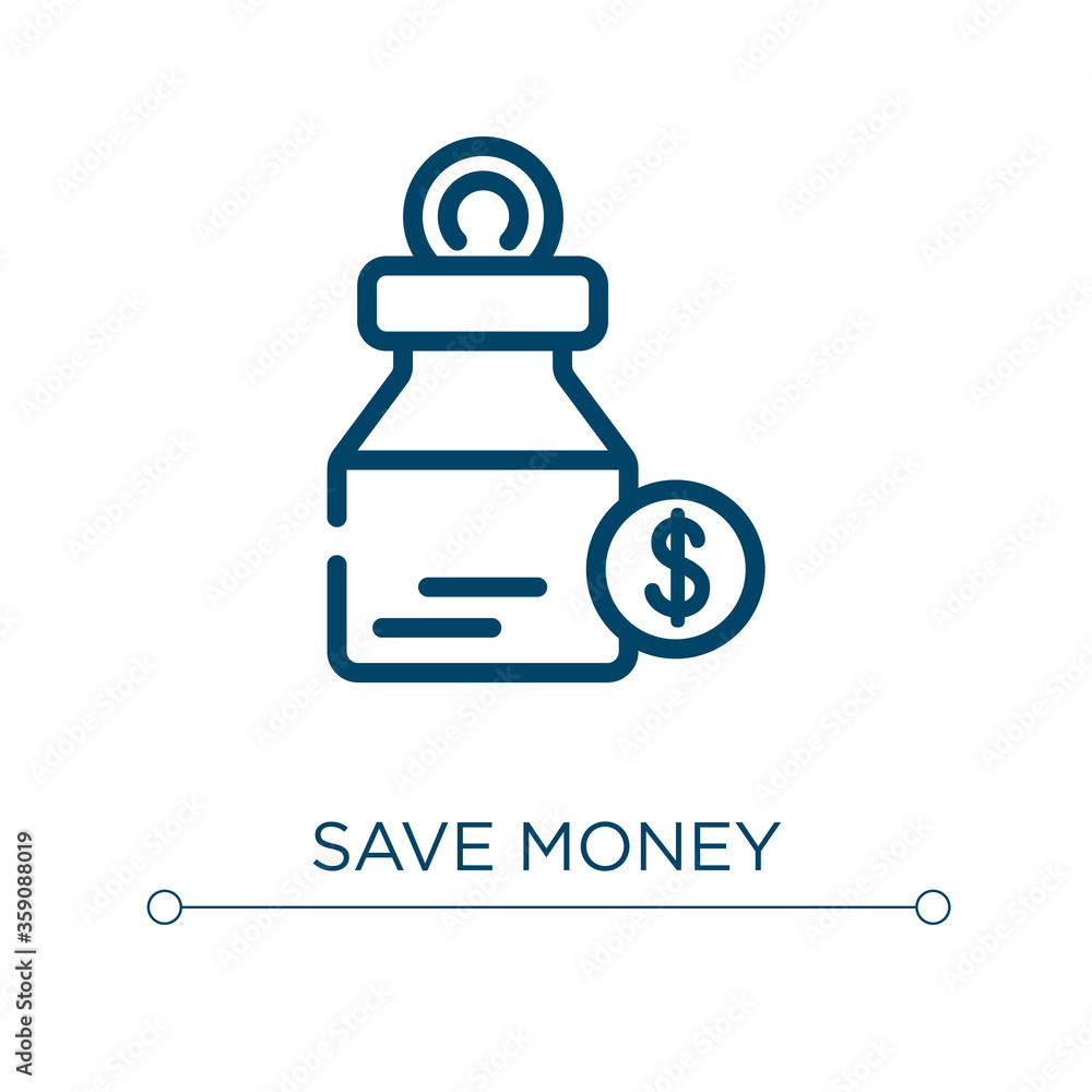 Poster save money icon. linear vector illustration. outline save money icon vector. thin line symbol for us