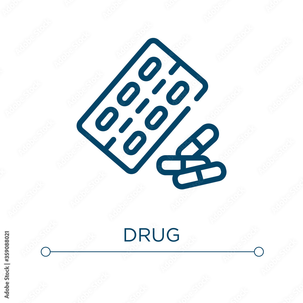 Poster drug icon. linear vector illustration. outline drug icon vector. thin line symbol for use on web and