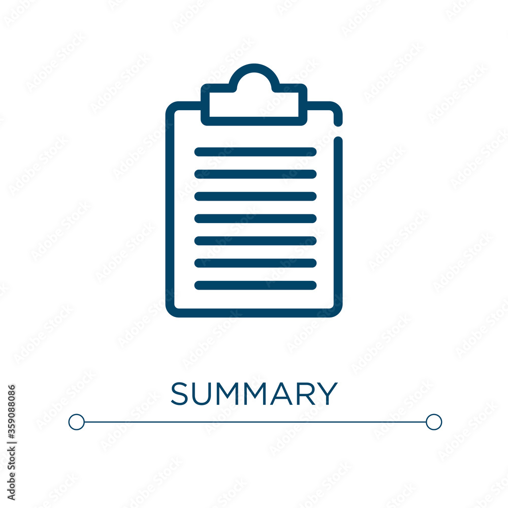 Poster summary icon. linear vector illustration. outline summary icon vector. thin line symbol for use on w