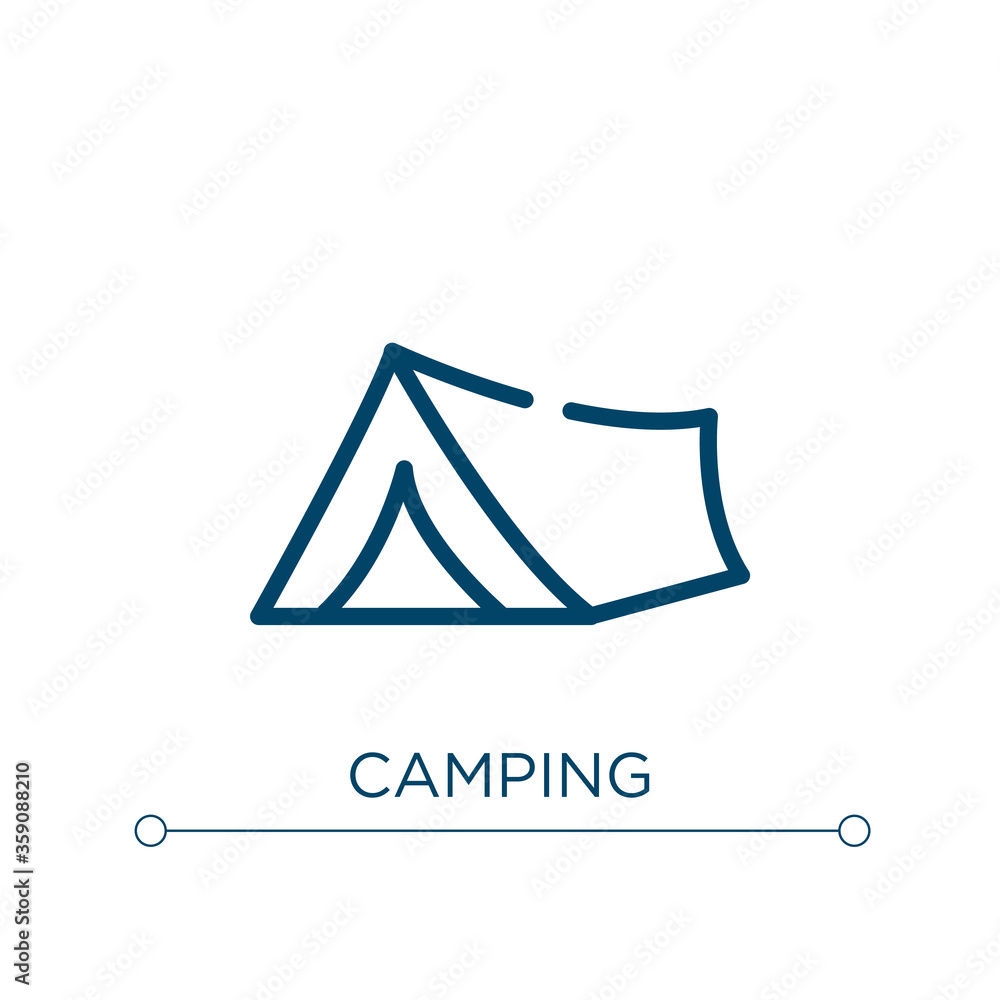 Poster camping icon. linear vector illustration. outline camping icon vector. thin line symbol for use on w