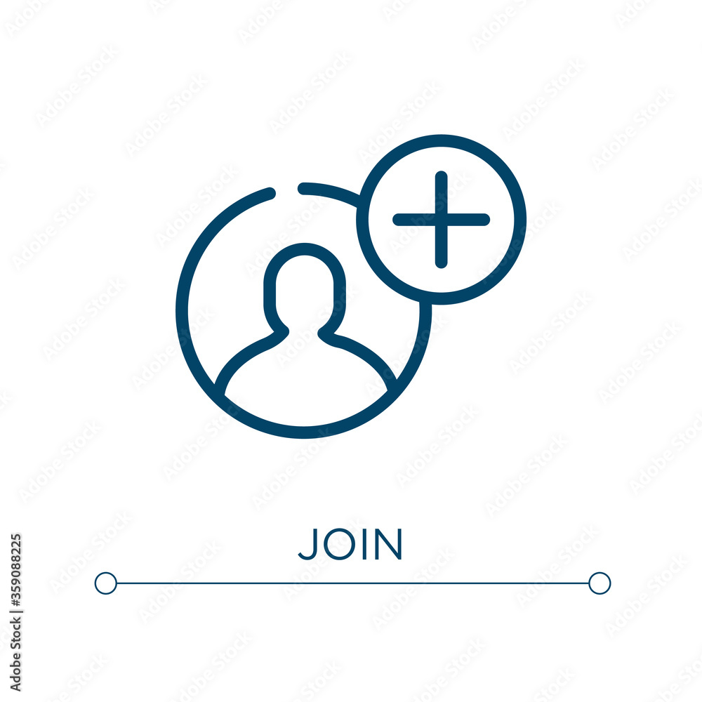 Aufkleber join icon. linear vector illustration. outline join icon vector. thin line symbol for use on web and