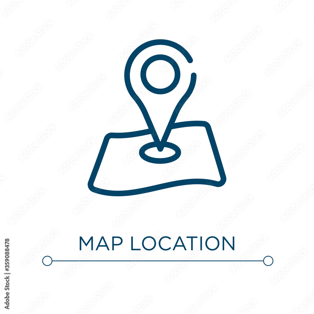 Poster map location icon. linear vector illustration. outline map location icon vector. thin line symbol fo