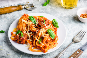 Pasta with mini meatballs