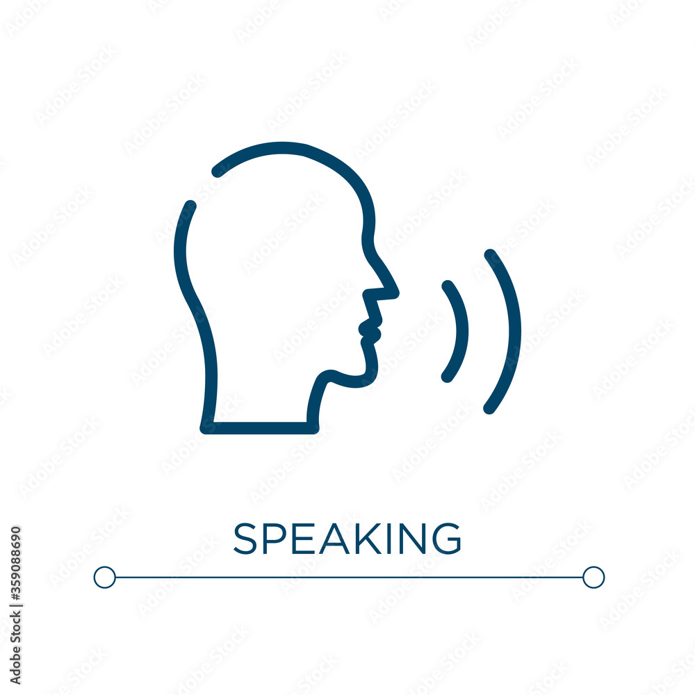 Poster speaking icon. linear vector illustration. outline speaking icon vector. thin line symbol for use on