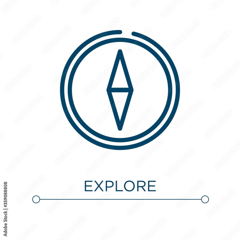 Poster explore icon. linear vector illustration. outline explore icon vector. thin line symbol for use on w