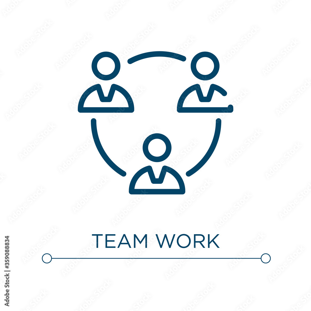 Poster team work icon. linear vector illustration. outline team work icon vector. thin line symbol for use 