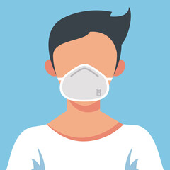 young man wearing medical mask character