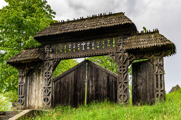 Gate to the Wooden churches of Maramures Transylvania, Romania. UNESCO World Heritage