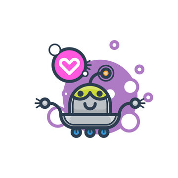 Cute robot in love. Isolated illustration virtual online help customer support on white background
