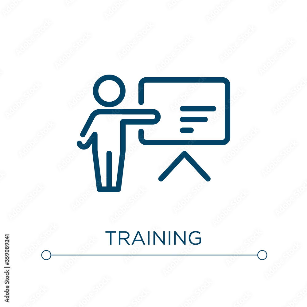 Poster training icon. linear vector illustration. outline training icon vector. thin line symbol for use on