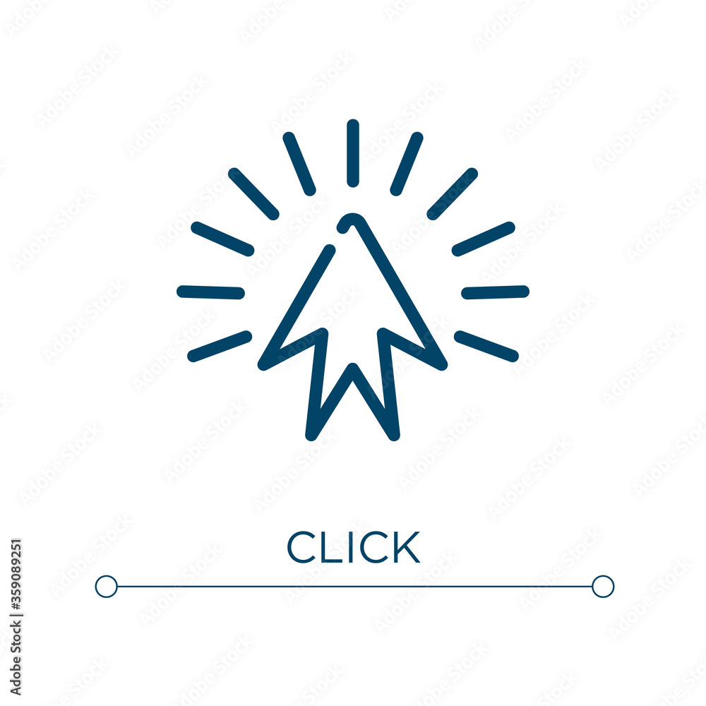 Poster click icon. linear vector illustration. outline click icon vector. thin line symbol for use on web a
