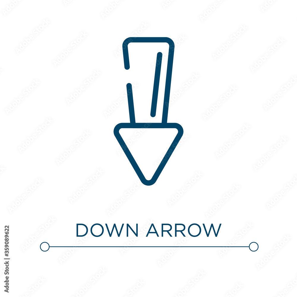 Poster down arrow icon. linear vector illustration. outline down arrow icon vector. thin line symbol for us