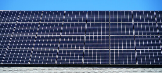 close up on solar panel installed on the house roof