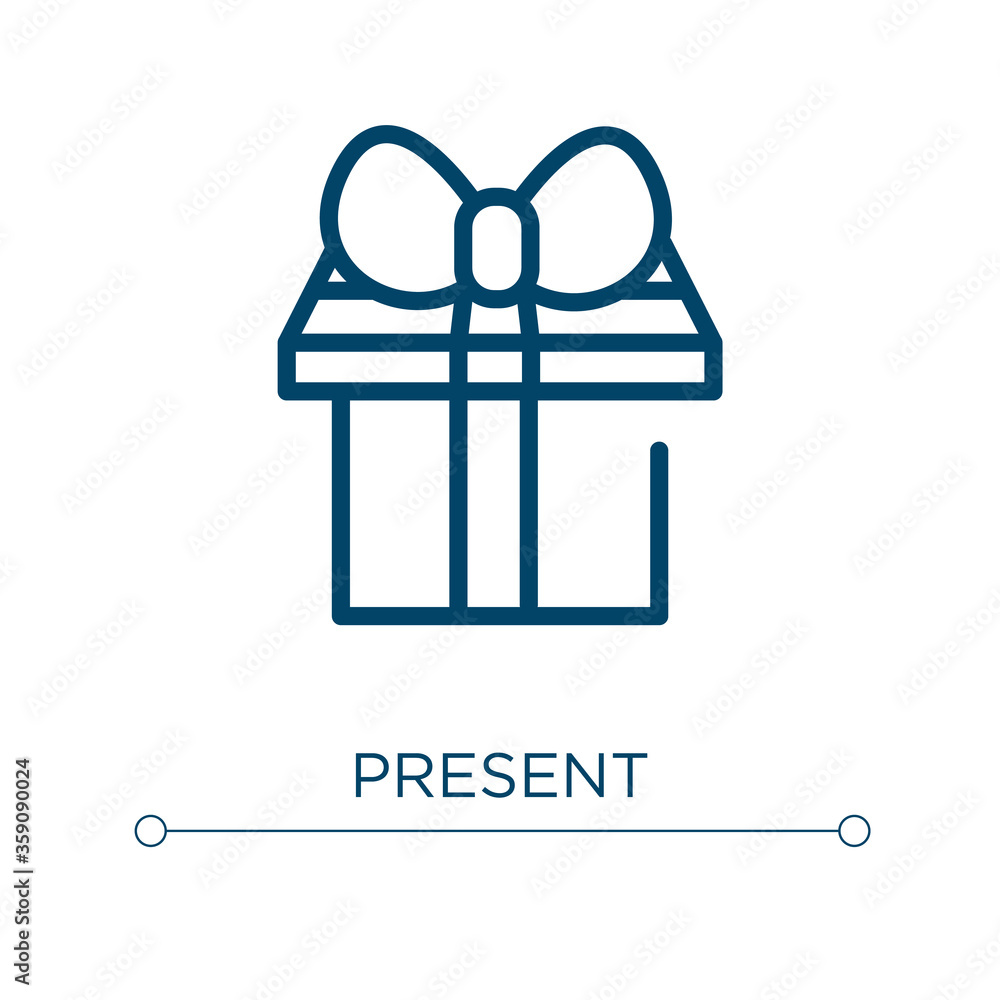 Aufkleber present icon. linear vector illustration. outline present icon vector. thin line symbol for use on w