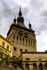 Medieval citadel bell tower of the historic centre of Sighisoara, Romania. UNESCO World Heritage