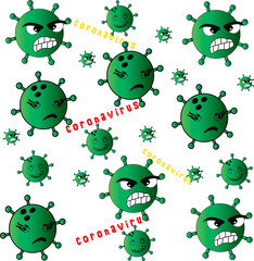 Corona virus or covid-19 concept pattern. Vector icon stops corona virus. COVID-19 Virus quarantine, illustrate of virus pathogen in green with quarantine or stop sign on top on black background.