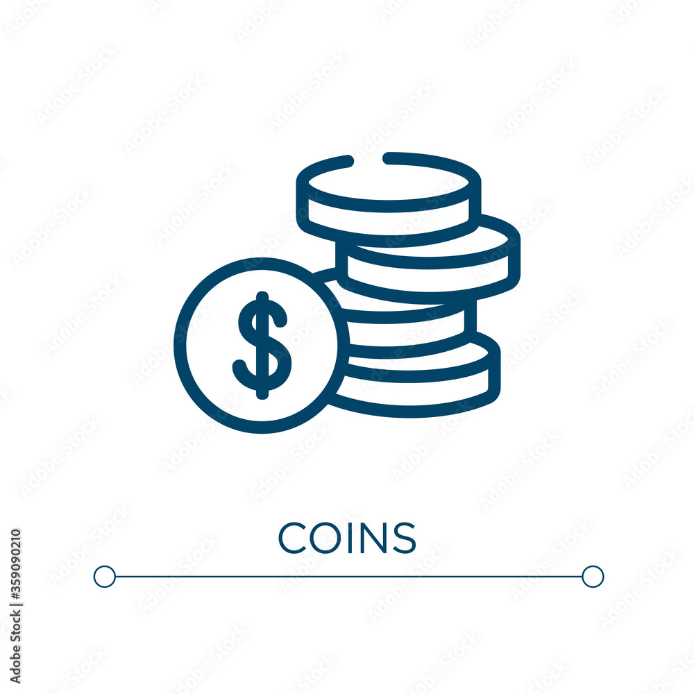 Poster coins icon. linear vector illustration. outline coins icon vector. thin line symbol for use on web a