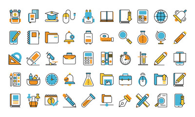 bundle of school supplies set icons