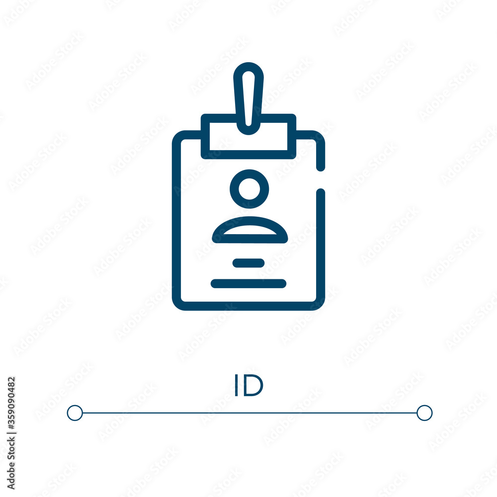 Aufkleber id icon. linear vector illustration. outline id icon vector. thin line symbol for use on web and mob