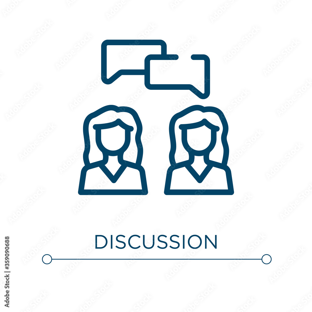 Poster discussion icon. linear vector illustration. outline discussion icon vector. thin line symbol for us
