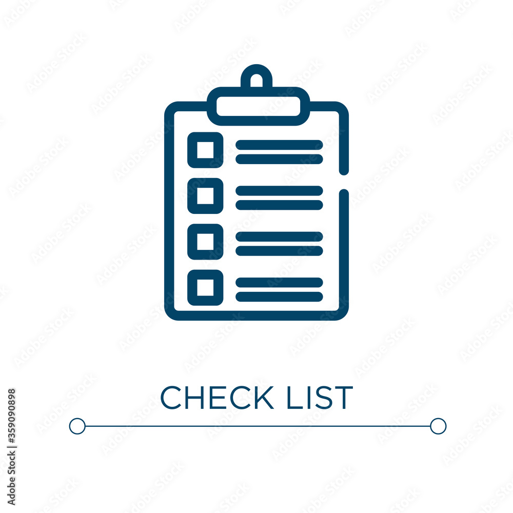 Poster check list icon. linear vector illustration. outline check list icon vector. thin line symbol for us