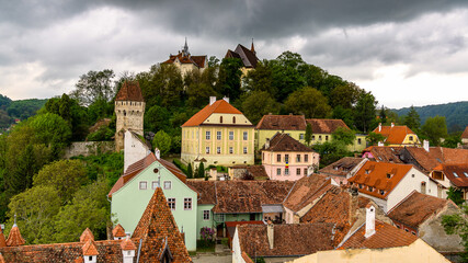 Obraz premium Roof tops of the historic centre of Sighisoara, Romania. UNESCO World Heritage