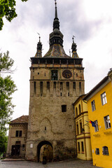 Clock tower of the historic centre of Sighisoara, Romania. UNESCO World Heritage