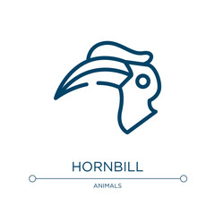 Hornbill icon. Linear vector illustration from animals collection. Outline hornbill icon vector. Thin line symbol for use on web and mobile apps, logo, print media. © VectorStockDesign