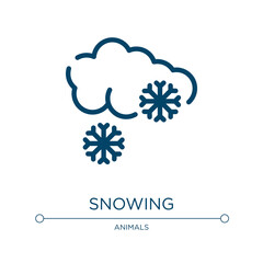 Snowing icon. Linear vector illustration from winter nature collection. Outline snowing icon vector. Thin line symbol for use on web and mobile apps, logo, print media.
