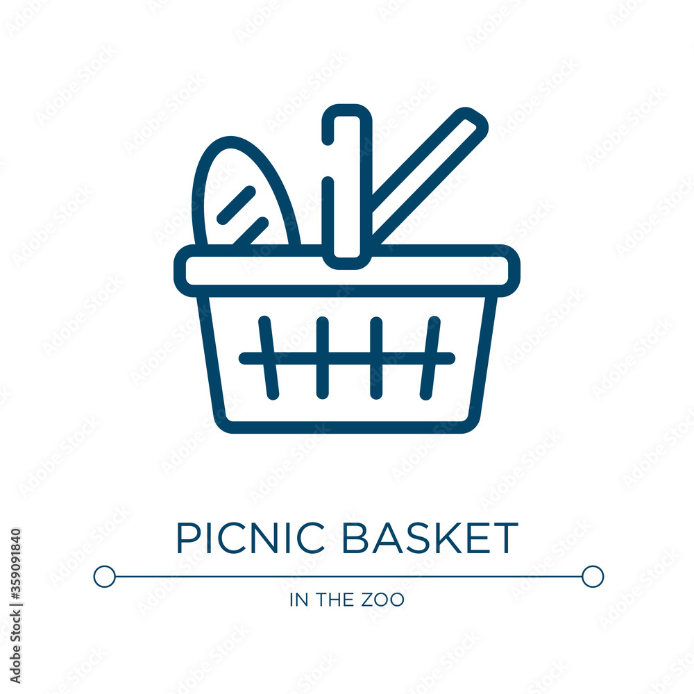 Poster picnic basket icon. linear vector illustration from zoo collection. outline picnic basket icon vecto