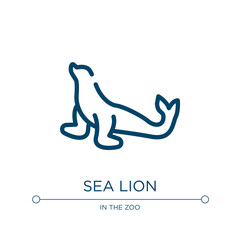 Obraz premium Sea lion icon. Linear vector illustration from zoo collection. Outline sea lion icon vector. Thin line symbol for use on web and mobile apps, logo, print media.
