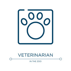 Veterinarian icon. Linear vector illustration from in the zoo collection. Outline veterinarian icon vector. Thin line symbol for use on web and mobile apps, logo, print media.