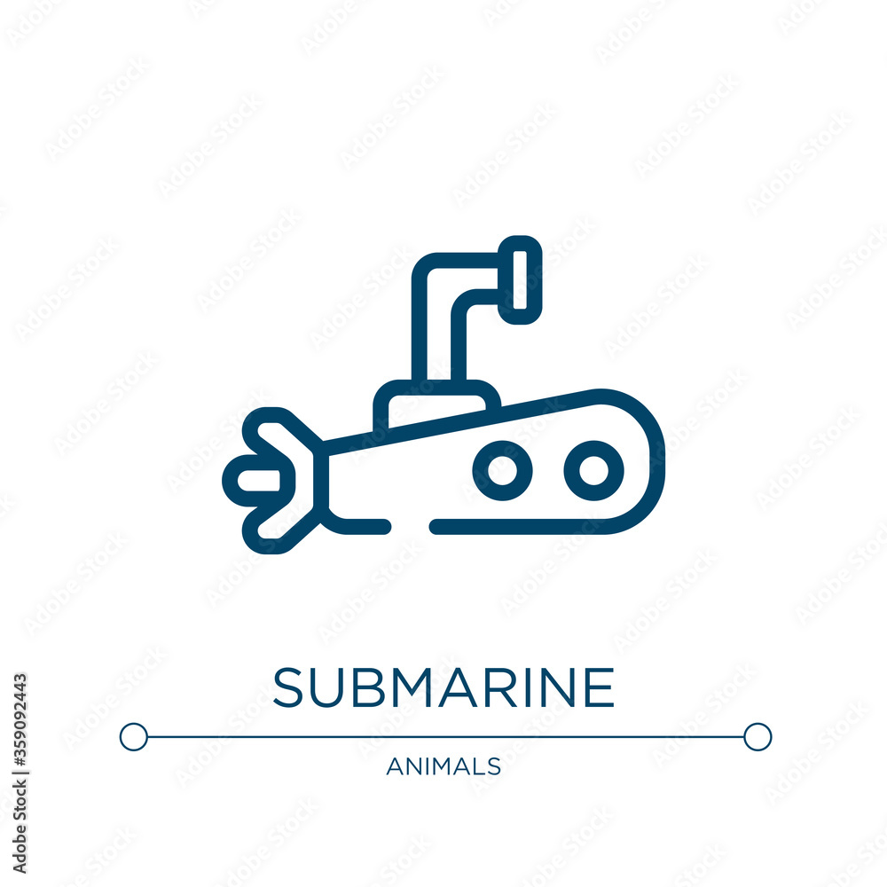 Poster submarine icon. linear vector illustration from diving collection. outline submarine icon vector. th