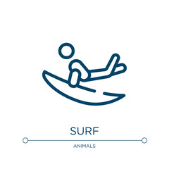 Surf icon. Linear vector illustration from diving collection. Outline surf icon vector. Thin line symbol for use on web and mobile apps, logo, print media.