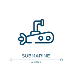 Submarine icon. Linear vector illustration from diving collection. Outline submarine icon vector. Thin line symbol for use on web and mobile apps, logo, print media.