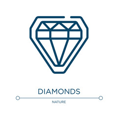 Diamonds icon. Linear vector illustration from africa collection. Outline diamonds icon vector. Thin line symbol for use on web and mobile apps, logo, print media.