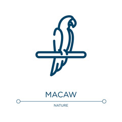 Macaw icon. Linear vector illustration from animals collection. Outline macaw icon vector. Thin line symbol for use on web and mobile apps, logo, print media. © VectorStockDesign