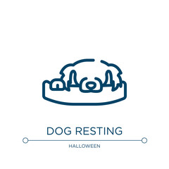 Dog resting icon. Linear vector illustration from pet hotel collection. Outline dog resting icon vector. Thin line symbol for use on web and mobile apps, logo, print media.