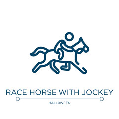 Race horse with jockey icon. Linear vector illustration from horses collection. Outline race horse with jockey icon vector. Thin line symbol for use on web and mobile apps, logo, print media.