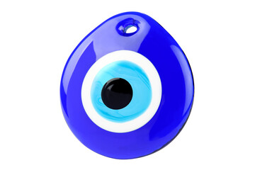 Glass Turkish eye “Nazar Boncugu” on the white background.