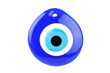 Glass Turkish eye “Nazar Boncugu” on the white background.