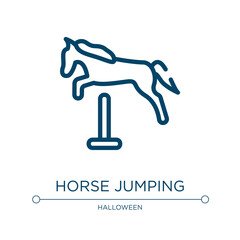 Horse jumping icon. Linear vector illustration from horses collection. Outline horse jumping icon vector. Thin line symbol for use on web and mobile apps, logo, print media.