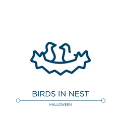 Birds in nest icon. Linear vector illustration from birds pack collection. Outline birds in nest icon vector. Thin line symbol for use on web and mobile apps, logo, print media.