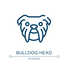 Bulldog head icon. Linear vector illustration from woof woof collection. Outline bulldog head icon vector. Thin line symbol for use on web and mobile apps, logo, print media.