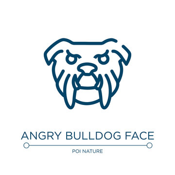 Angry bulldog face icon. Linear vector illustration from woof woof collection. Outline angry bulldog face icon vector. Thin line symbol for use on web and mobile apps, logo, print media.