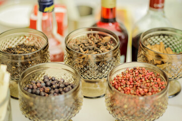 Bowls with spices and dry seeds