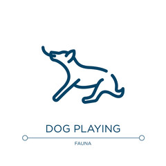 Dog playing icon. Linear vector illustration from dog and training collection. Outline dog playing icon vector. Thin line symbol for use on web and mobile apps, logo, print media.