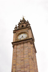 Fototapeta na wymiar Prince Albert Memorial Clock at Queen's Square of Belfast, the capital and largest city of Northern Ireland